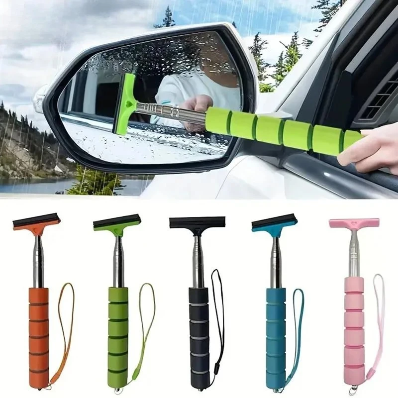 Car Rearview Mirror Wiper Telescopic Handle Car Rearview Mirror Wiper Durable Stainless Auto Glass Cleaning Tools Cleaning Brush
