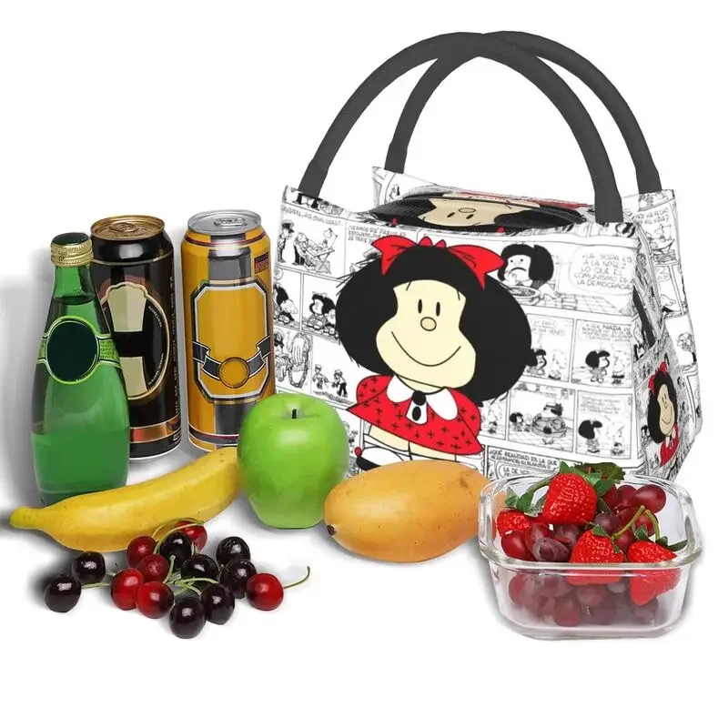 Mafalda-fiambrera de dibujos animados para mujer, bolsa de almuerzo con aislamiento térmico, reutilizable, multifunción, de viaje, para el trabajo