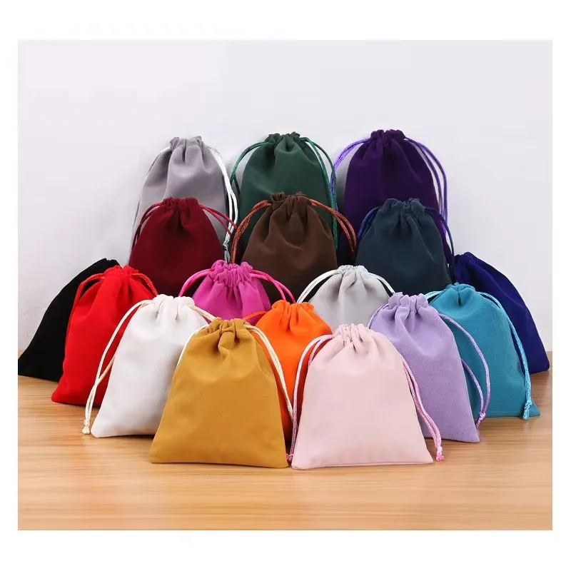 Plush Jewelry Bag with Drawstring Strap Pocket - Storage Case for Mobile Power Earphones - 1/5/10Pcs Set