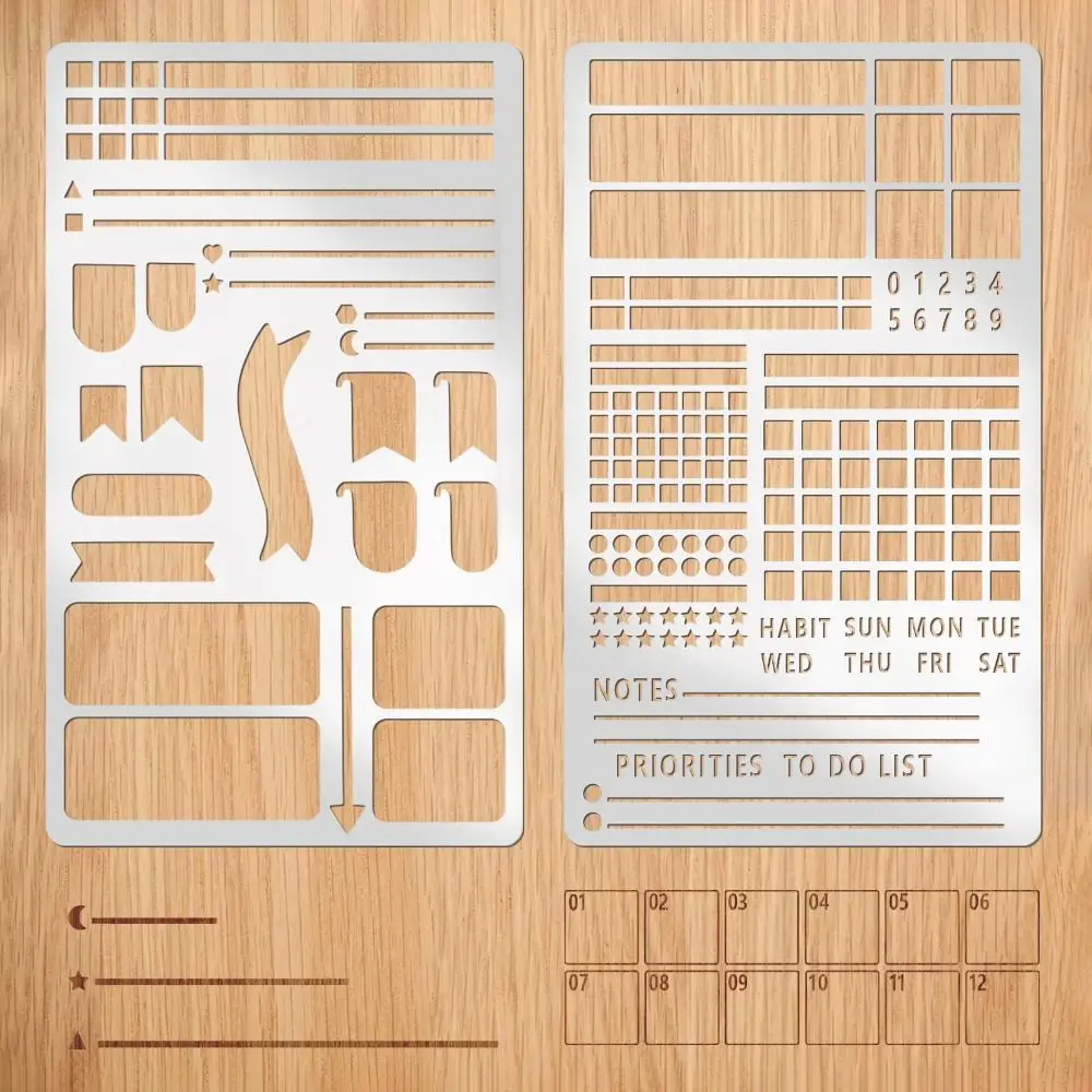 Stainless Steel Template Ruler Hollow Double-Sided Template Planner Stencil DIY Portable Bookmark Ruler for Scrapbooking