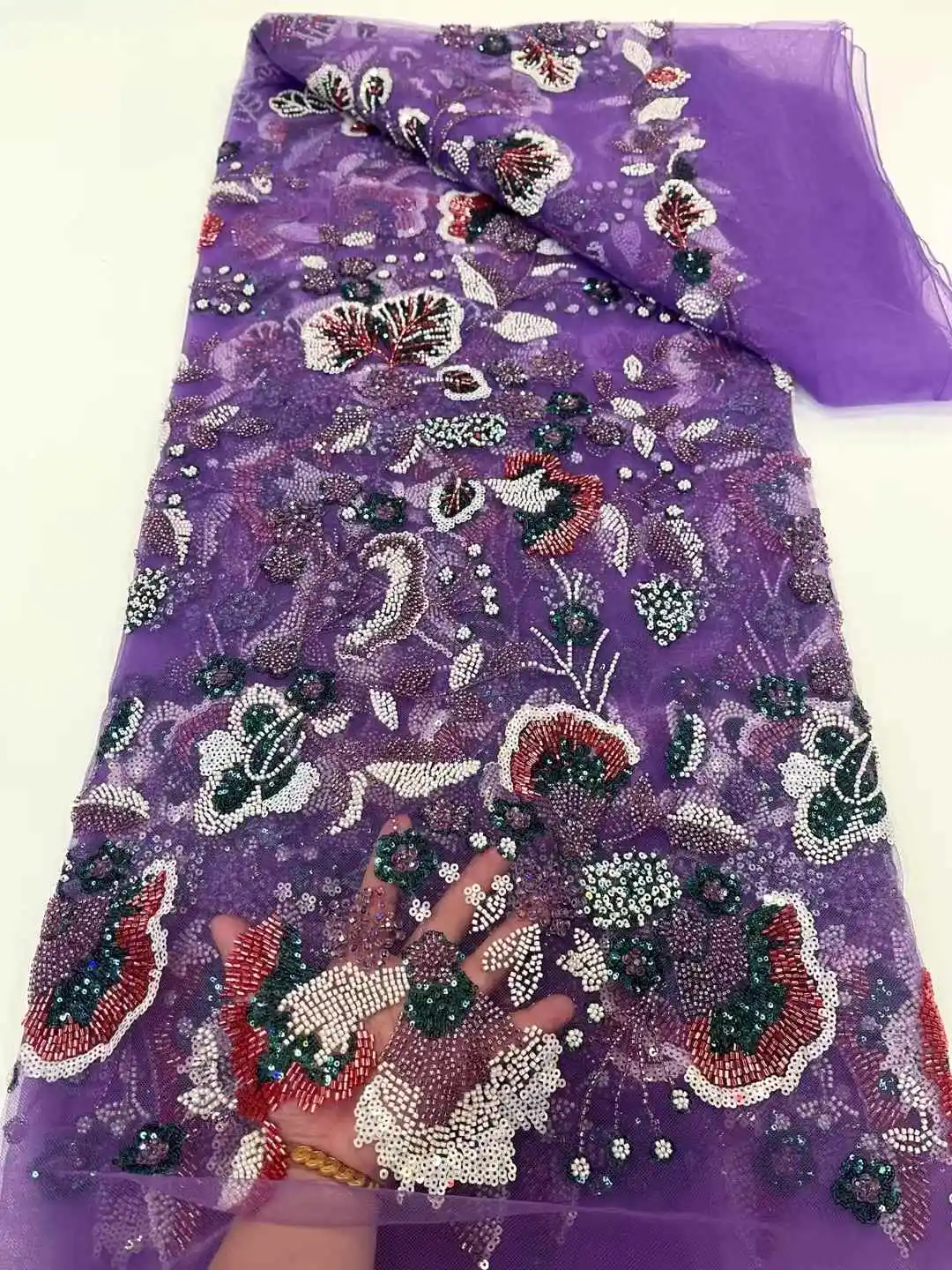 Afrikanischer schwerer Perlen-Spitzenstoff, nigerianische Pailletten, Bräutigam-Spitzenstoff, Hochzeit, Party, Kleid, Nähen, hohe Qualität, 5 Yards XC