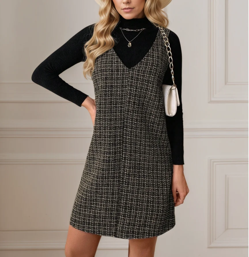 

Autumn New Women's Plaid Printed Sleeveless Vest Dress, Retro Classic Plaid Printed Loose Straight Tube Sleeveless Vest Dress