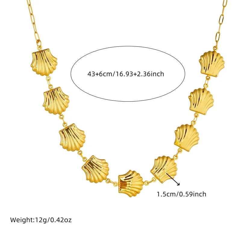 DIEYURO 316L Stainless Steel Stylish Golden Hollow Scallop Shell Necklace Bracelet Set For Women Hip Hop Trend Jewelry Sets Gift