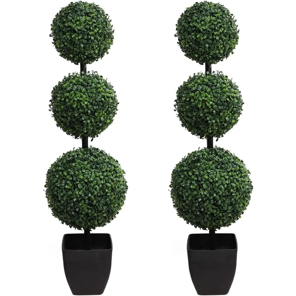

Outdoor Artificial Ball Tree, 3.3-foot Fake Three Ball Tree (2 Trees), Artificial Shrub Plant Pot