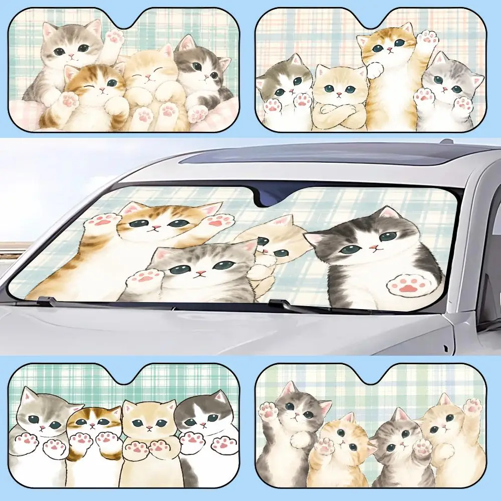 

Funny Cat M_Mofusand Sun Visor Car Windshield Sun Shade UV Protection Aluminum Foil Reflective Heat Insulation Foldable Cover
