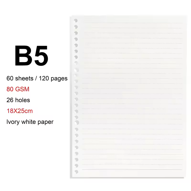 A4/B5/A5 Loose Leaf Refill Binder Notebook Blank/Line/Grid/Cornell Replacable Metal Ring Office&School Supplies Stationery - Image 28