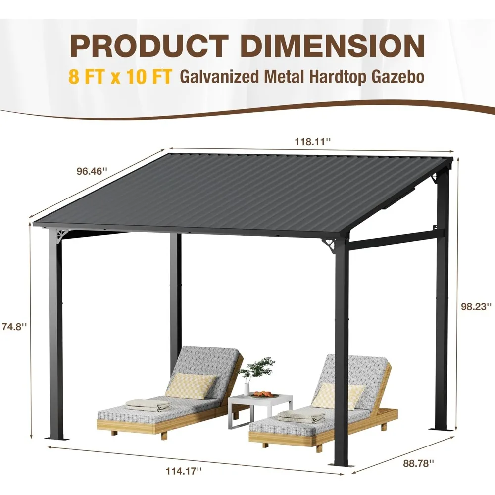 EBE 10 × 8 بوصة شرفة صلبة، عريشة خارجية مائل إلى شرف المراقبة مع سقف فولاذي مجلفن، عريشة أكشاك مثبتة على الحائط، مظلة معدنية #2