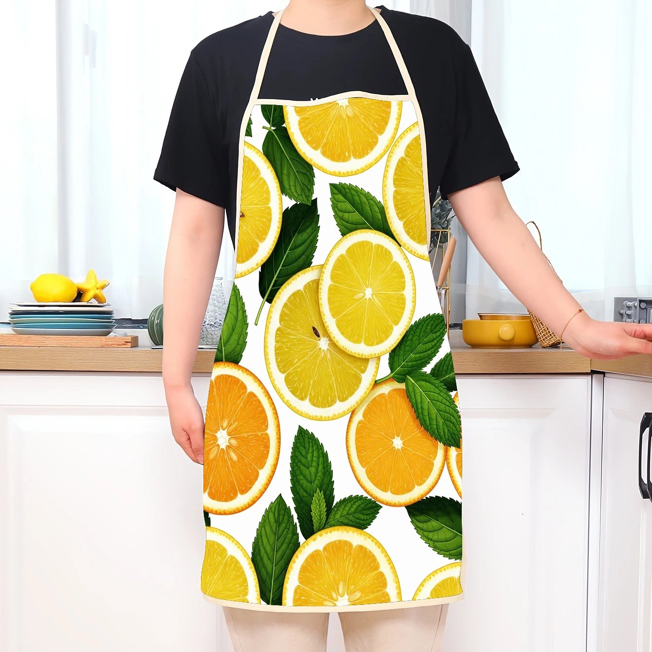 Fresh Citrus-Pattern Apron Linen apron, suitable for kitchen cooking, parent-child interaction, painting and other scenarios