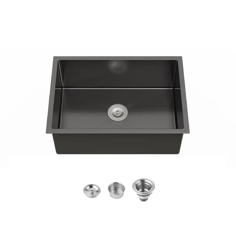 

Handmade Undermount Black Stainless Steel Kitchen Sink, 27"x19" Single Bowl with US Standard Drain and Hook