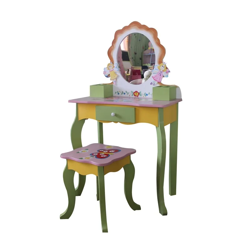 Dressing Table Toy Toddler Learning Toy Pretend Play Kids Vanity Makeup Toy Wooden Children Dressing Table