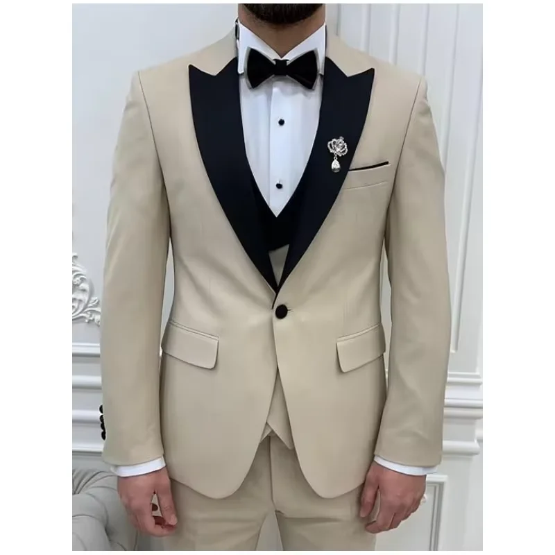 

Мужское двубортное облегающее свадебное платье-фрак из трех частей (пиджак + жилет + брюки) с бантом, вечерний костюм жениха