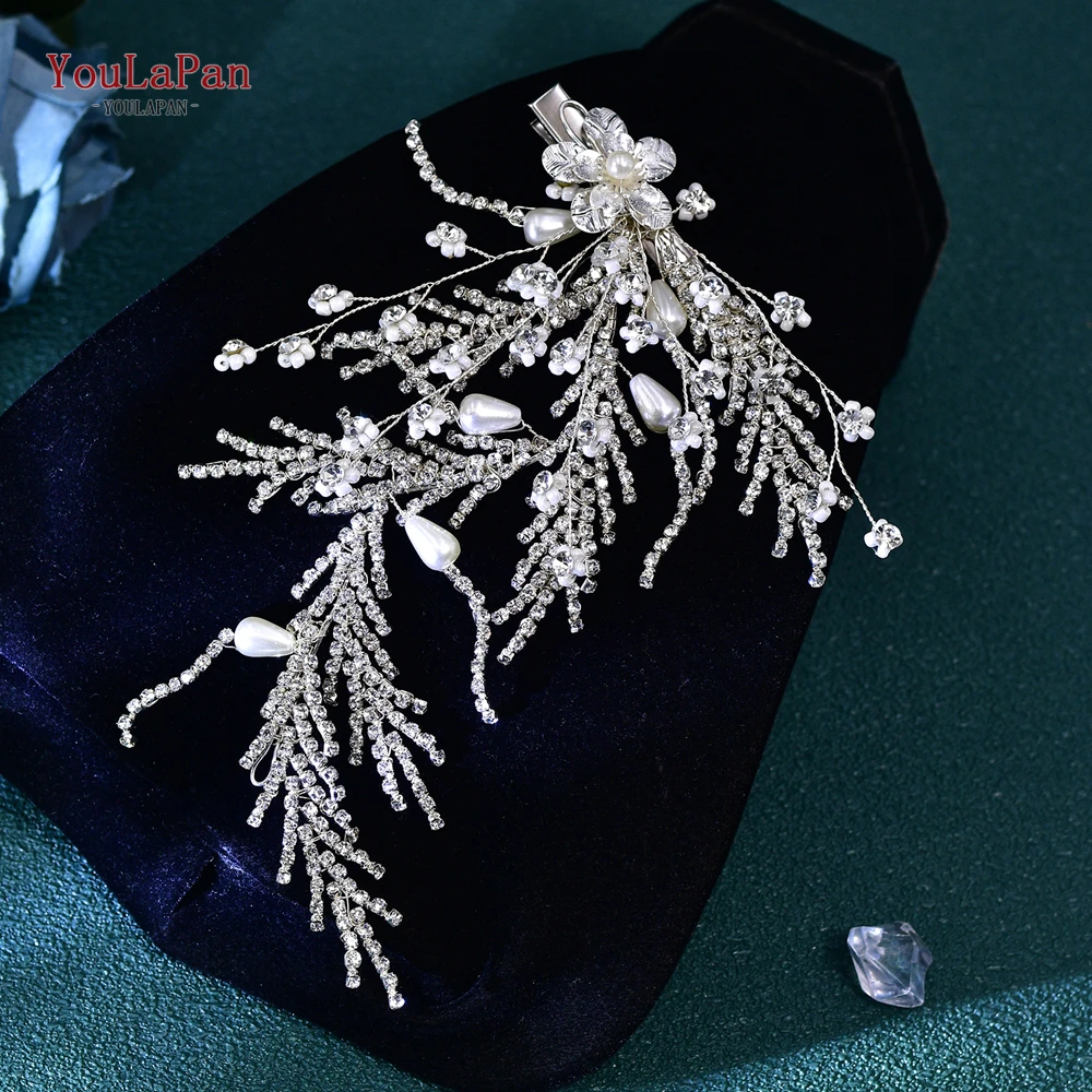 YouLaPan-Diadema de flores con cuentas hechas a mano, diadema con diamantes de imitación, rama de pico de pato, accesorios para el cabello de boda, Tiara de fiesta, HP728