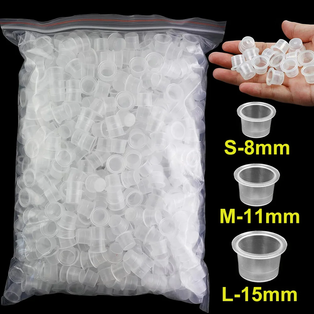 1000/500/100pcs Tattoo Ink Cups Caps Disposable Plastic Pigment Caps Microblading Holder Container S/M/L Size Tattoo accessories
