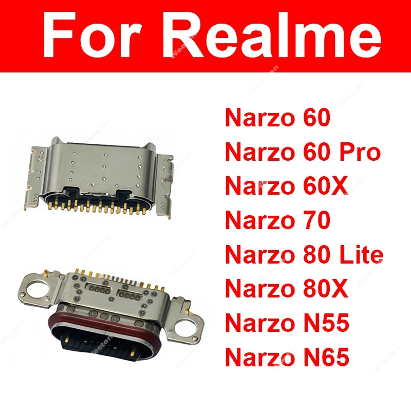 USB Charger Jack For Realme Narzo 60 60X 70 80 80x Pro Narzo N55 N65 Power Charging Port Socket USB Connector Slot Repair