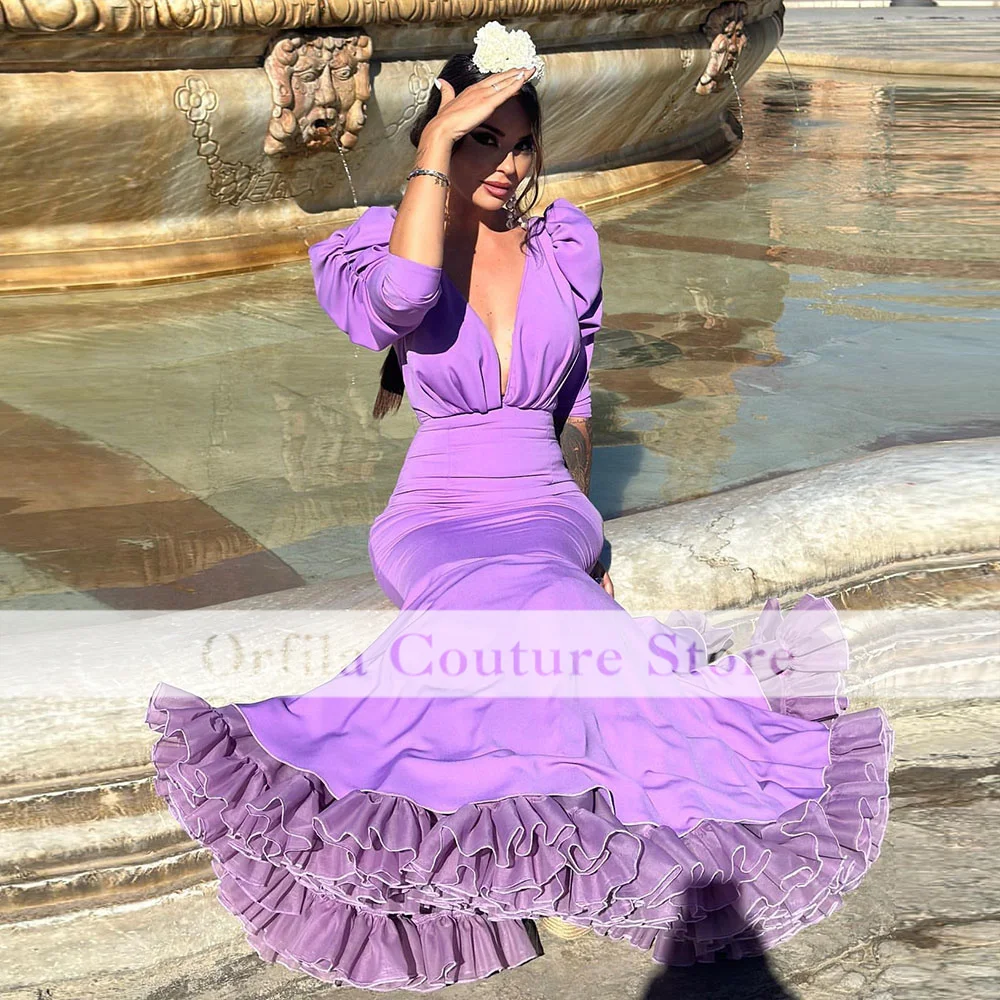 Purple Flamenca Evening Dress 2023 Ruffles Skirt Long Spanish Style Prom Dance Dresses Ceremony Party Gowns for Women