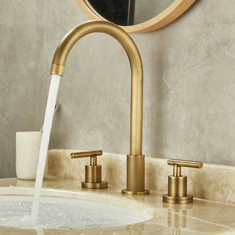 

Solid Brass European-Style Basin Faucet with Three Holes Hot and Cold Sink Faucet Separate Bathroom Vanity Unit