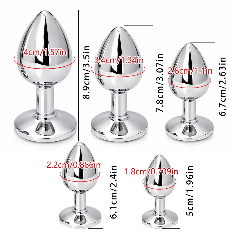 Metal Anal Plug Set with Crystal Base - Progressive Stainless Steel Butt Plugs for Training
