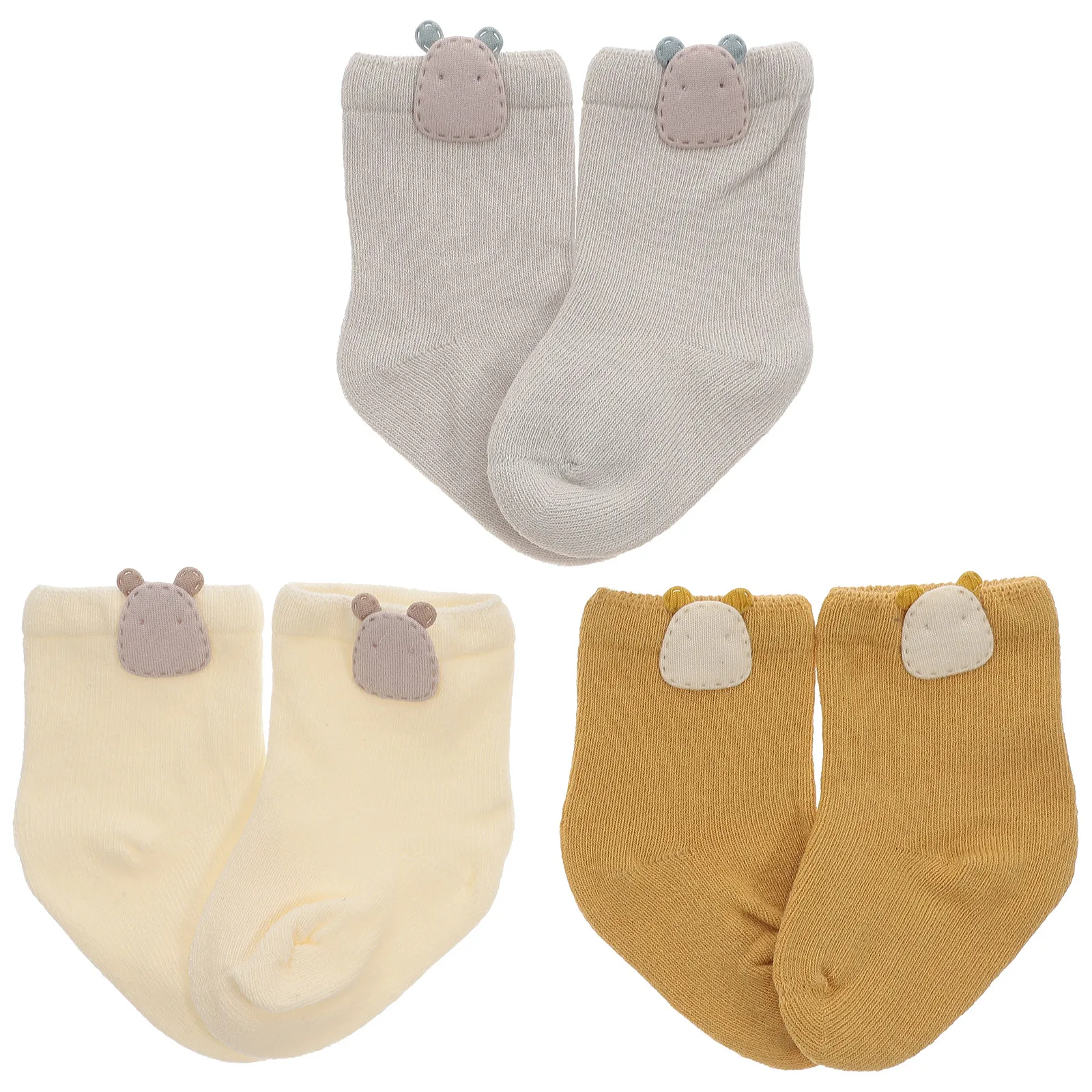 3Pair Baby Socks Cotton Cartoon Patterns Soft Breathable Non Slip Kids Socks Spring Autumn Stockings Size Xs 0-6 Months