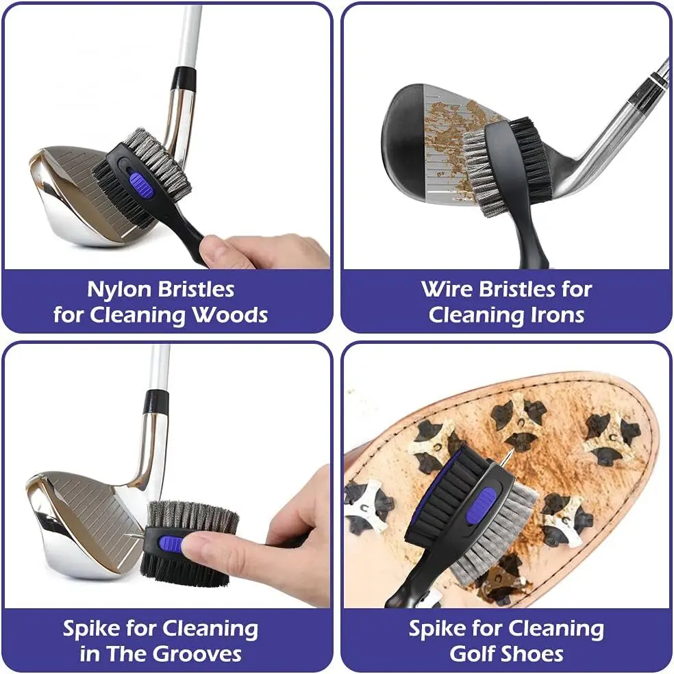 Strumento per la pulizia delle scanalature retrattili con detergente per spazzole per mazze da golf a 2 lati con punta 2 pezzi