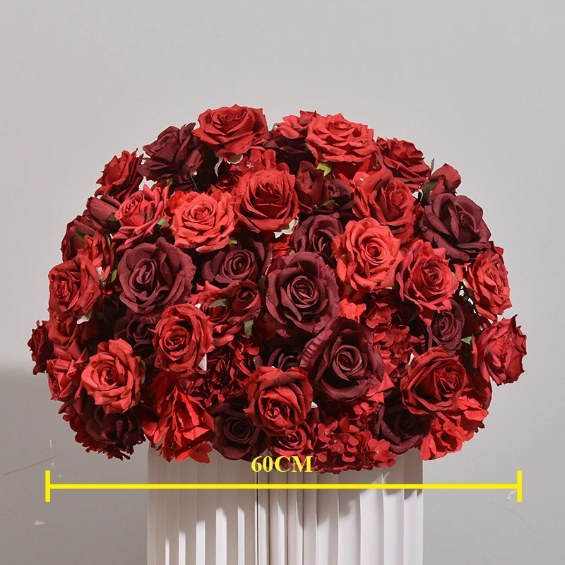 Imagem -03 - Fileira Artificial da Rosa Vermelha para a Decoração do Casamento Bola de Flor Luxuosa Decoração Floral do Arranjo do Arco Adereços da Foto Estrada Conduzindo