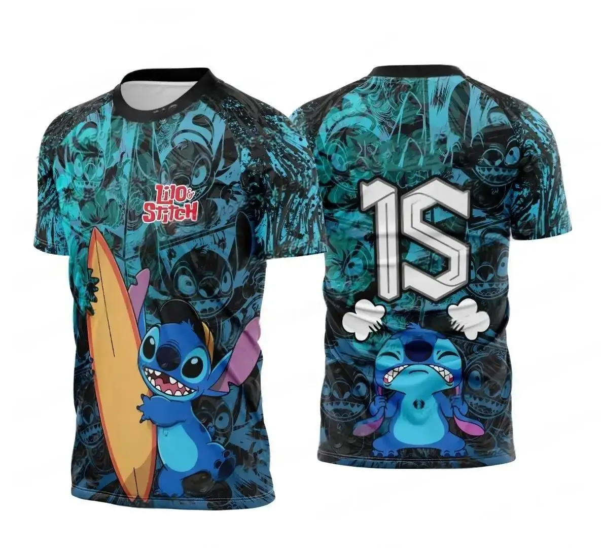 ديزني 2026 غرزة الفتيات المرأة قصيرة الأكمام ثلاثية الأبعاد تي شيرت مطبوع الجولة الرقبة الصيف حجم كبير قمصان كرة القدم الرجال عادية #4