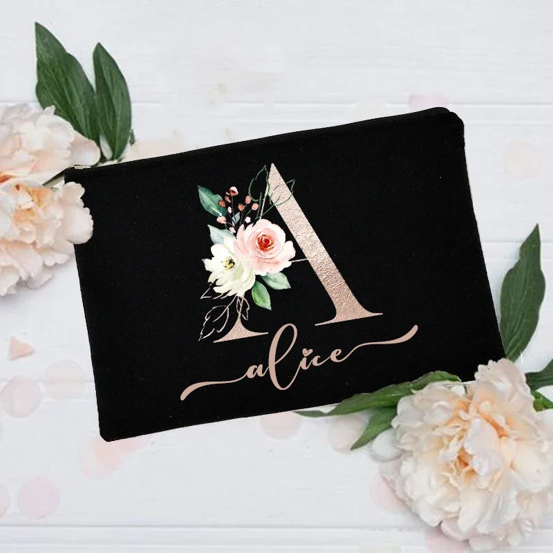 2024 Customized Name A-Z Font Makeup Bag Personalized Bridesmaid Wedding Makeup Box Handbag Women's Travel Toilet Wash Side Bag