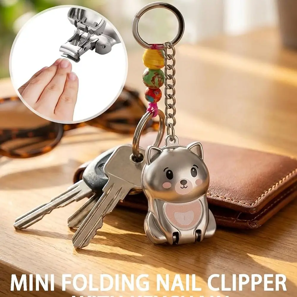 with Keychain Mini Folding Nail Clipper Stylized Stainless Steel Grooming Tool Portable Dog-Shaped Personal Care Accessory