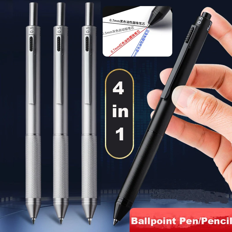4 In 1 Women Men's Luxury Pen Black/Red/Blue Multicolor Ball Pens 1 Mechanical Pencil School Acsesories Cheapest Items papelería
