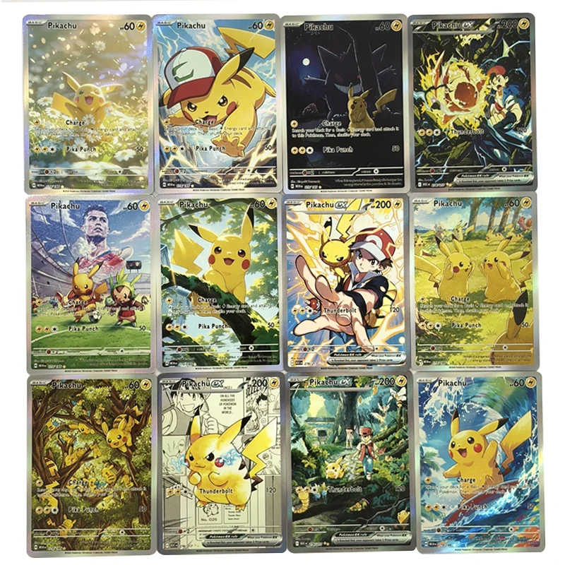 12pcs/set Pocket Monster Homemade English Version Collection Card Anime Game Oblique Flash Gengar Card DIY Toy Christmas Gift