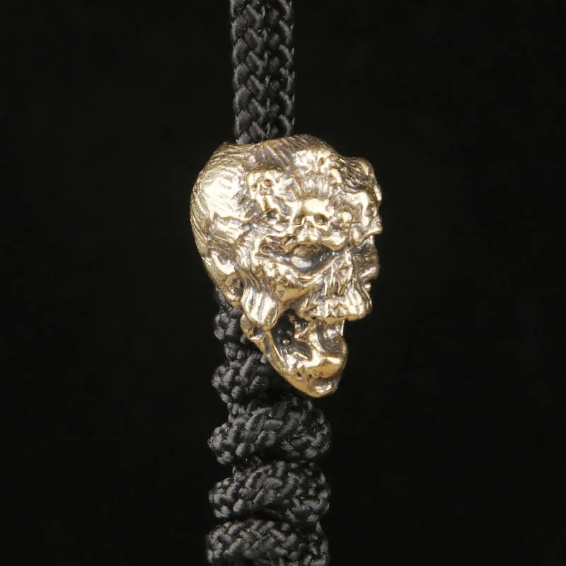 Brass Screaming Skull EDC Knife Pendant Paracord Spacer Bead DIY Accessory Braided Rope Pendant Keychain Hanging Charm