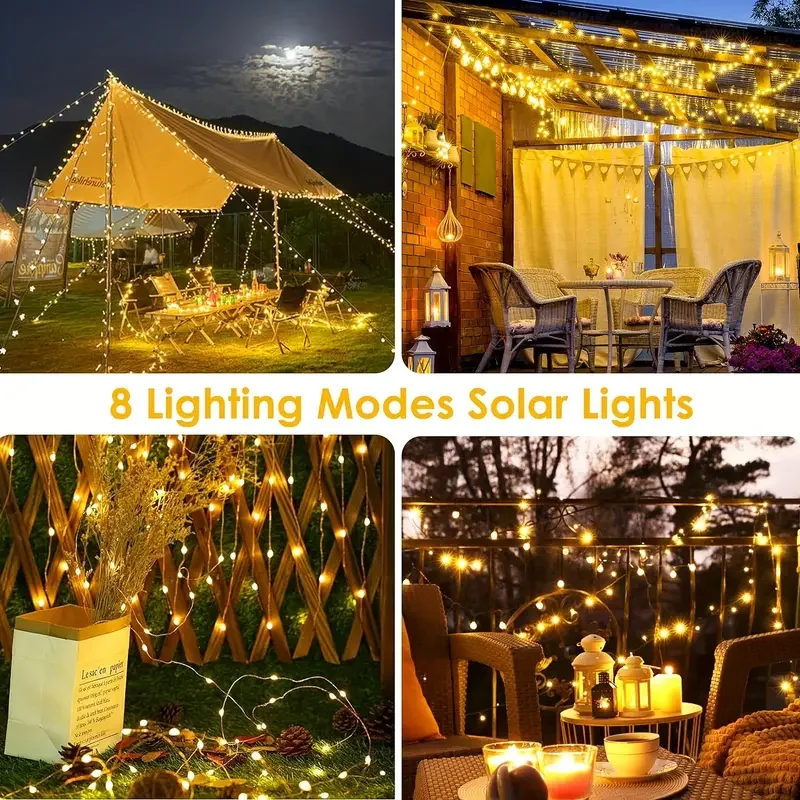 Solar String Lights Outdoor Waterproof Wire 8 Modes Fairy Lights For Tree Garden Xmas Party Wedding Auto On/Off Colorful Led
