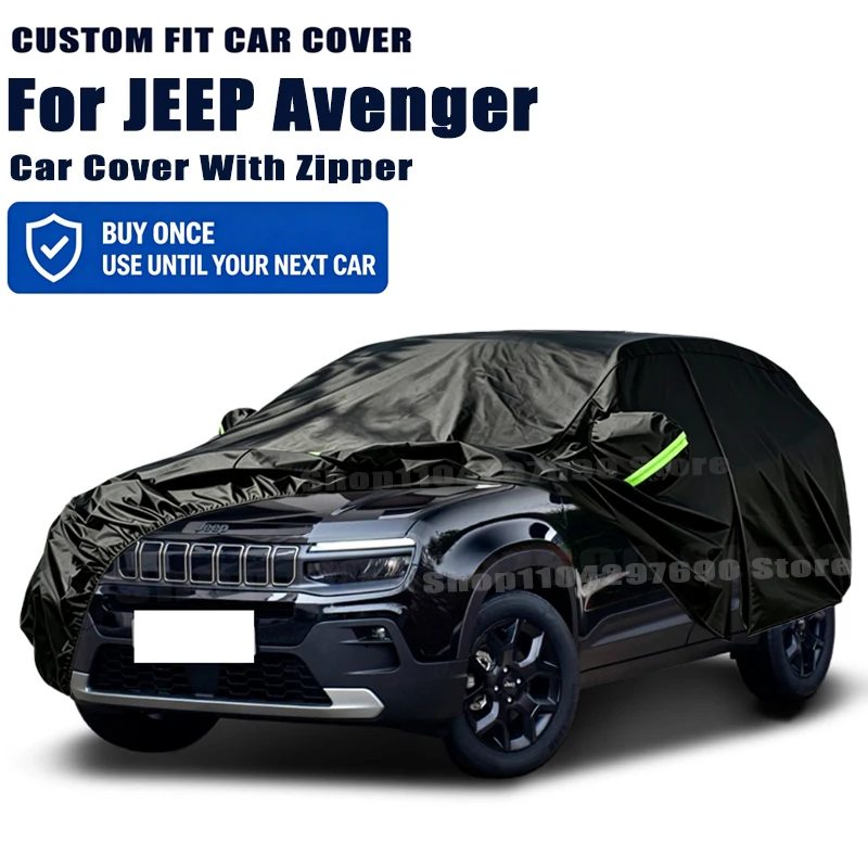 For JEEP Avenger Outdoor Full Car Cover With Zipper Snow Cover Sunshade Waterproof Dustproof Exterior Protection