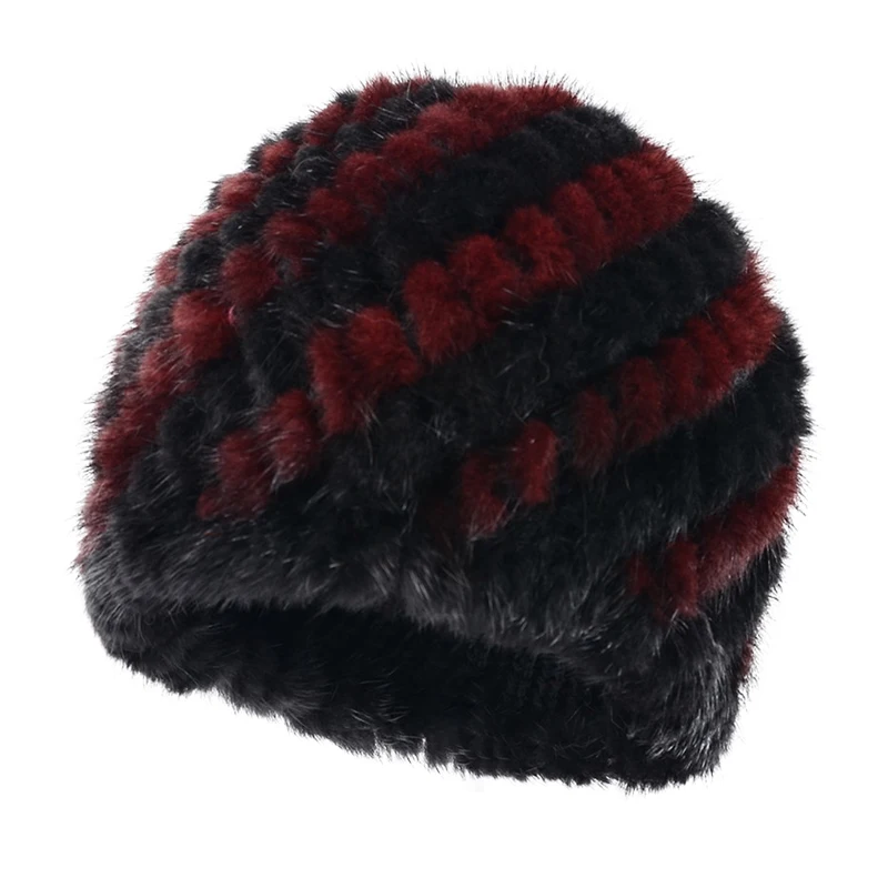 Real Mink Fur Hat For Women Luxury Winter Wear Genuine Knitted Thick Keep Warm Elastic Beanies Cap 100% Natural Mink Hat Unisex