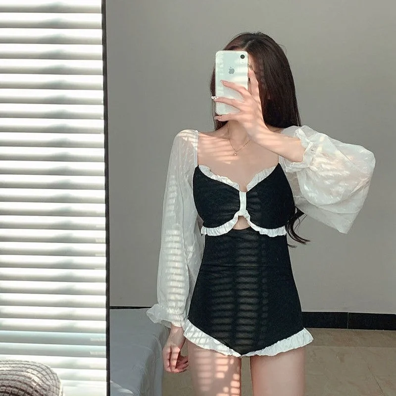 Cover-ups Women Sheer Girlish Bathing Simple Tender Teens Sweet Bandage Beach Stylish Sexy Swimwear Slim Holiday Mujer Backless