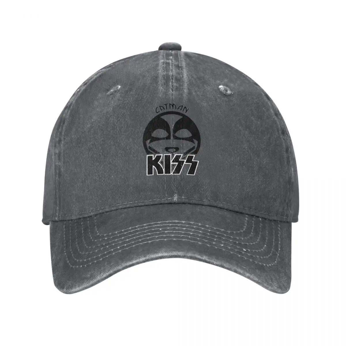 Casquettes de Baseball en Denim Délavé pour Homme, Chapeau de Cowboy, Protection Solaire, Randonnée, Noir et Blanc, Chat KISS The Rock Band