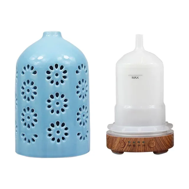 سطح المكتب بالموجات فوق الصوتية الهواء المرطب الناشر الضروري النفط الناشر الأزرق السيراميك غرفة العطر الناشر مع أضواء LED