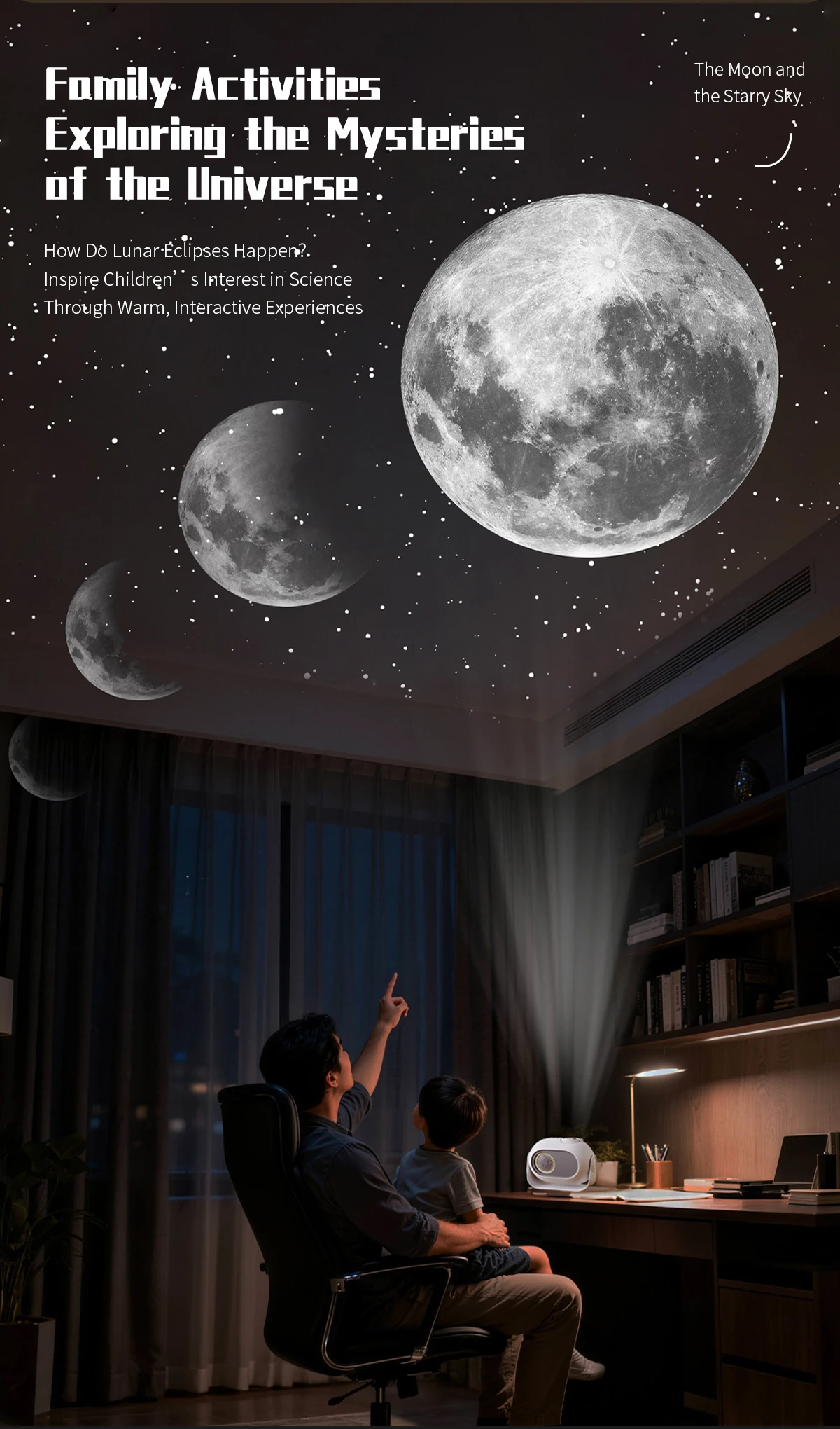 Starry Star Eclipse Projection Night Light With Music HD Focus White Noise Atmosphere Night Light For Bedroom Decor Kids Gift