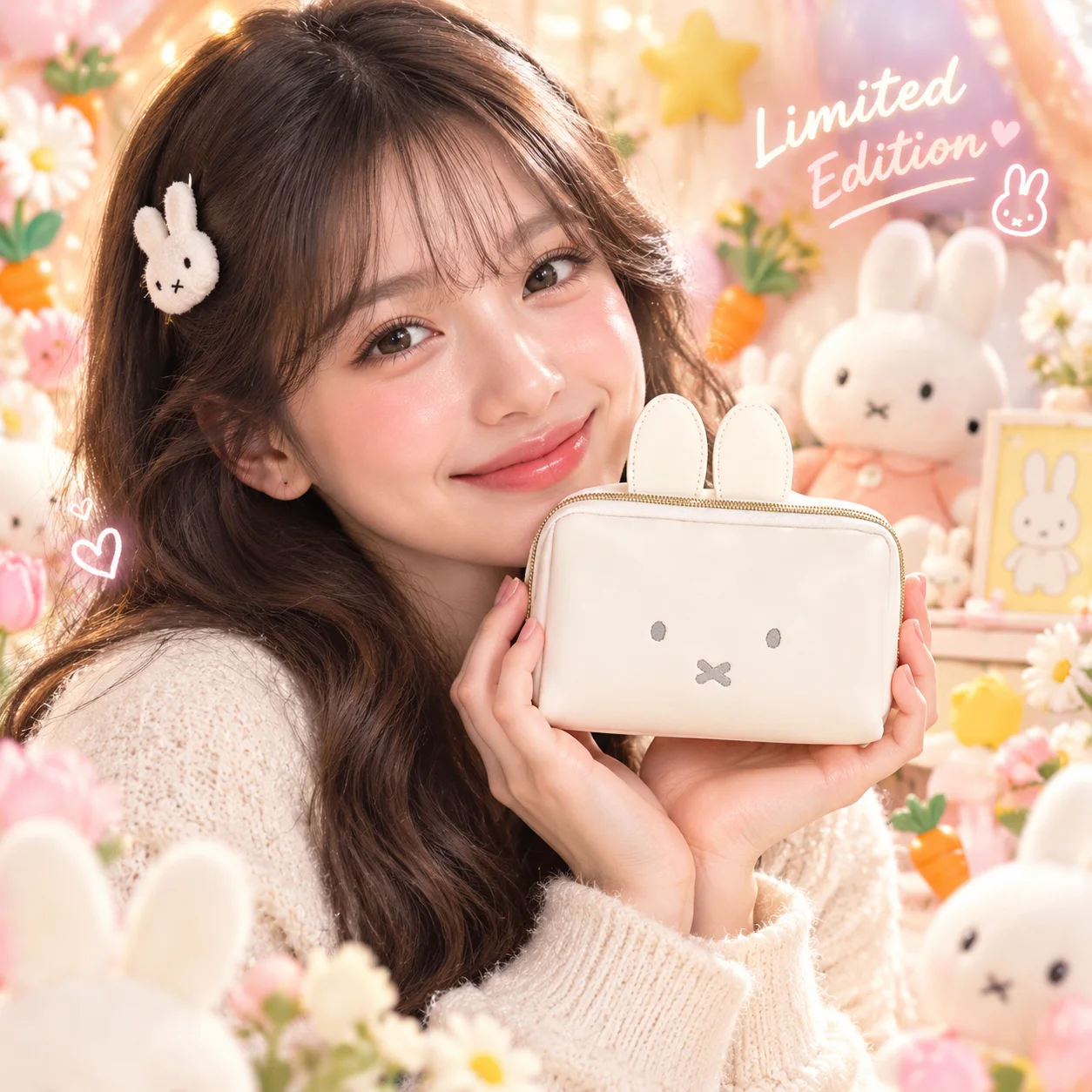 Kawaii Miffy Cartoon Rabbit Handbag Portable Multifunctional High Capacity Cosmetics Storage Bag Cute Girl Gift For Women