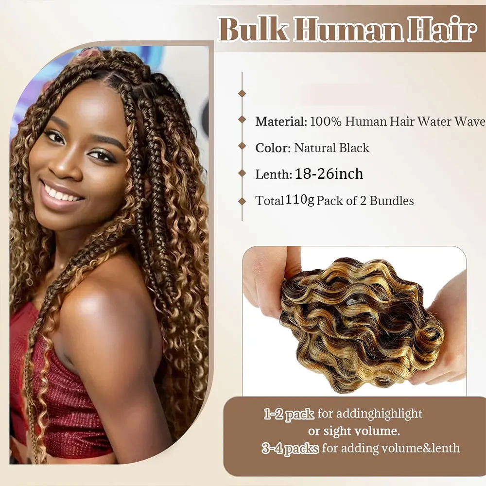Mechones brasileños de cabello humano trenzado de Color ombré, resaltado, 4/27, para trenzar extensiones de cabello humano a granel con ondas profundas, sin trama