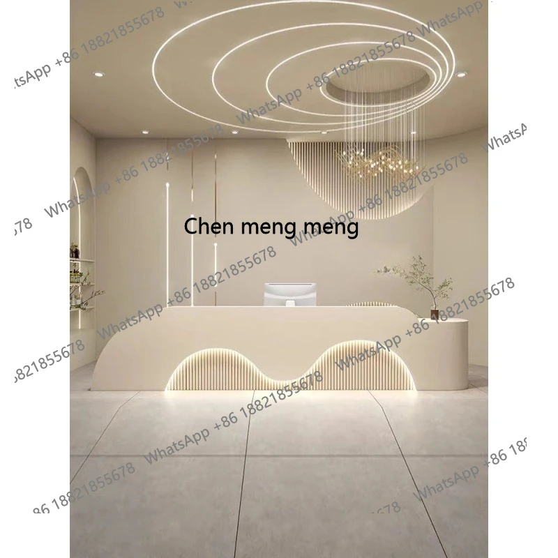 X Light luxury beauty salon bar checkout page curved shop modern simple reception front desk baking paint