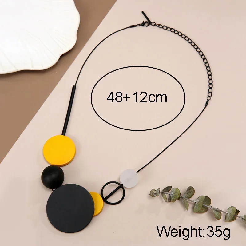 Handmade Natural Black Wooden Round Slice Pendant Necklace for Women Statement Bib Necklaces Vintage Jewelry