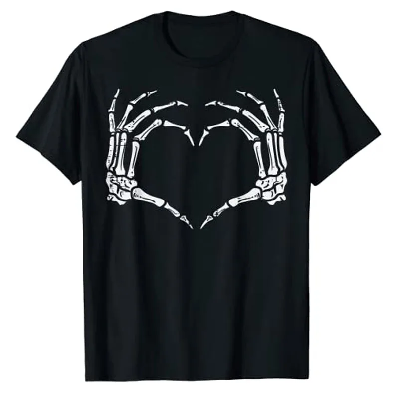 Skelett-Hände Herz-Zeichen Retro Halloween Kostüm Damen Mädchen T-Shirt Geschenk Grafik-T-Shirt Top Streetwear Gothic-Stil Damenkleidung