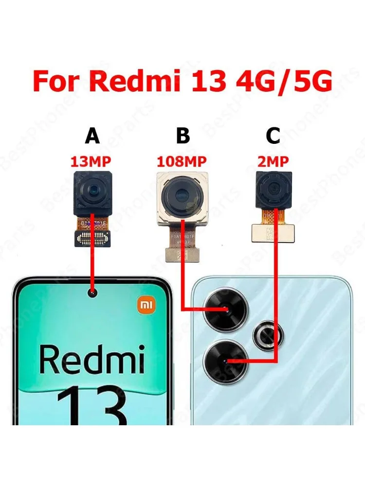 Moduł kamery do Xiaomi Redmi 13 4G 5G, tylna, przednia, do selfie, części zamienne do telefonu komórkowego — zdjęcie produktu 2