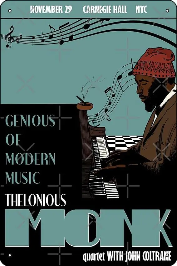 Thelonious Monk Original Jazz Art Poster Metal Tin Sign 12 X 8 Inch Funny Man Cave Home Office Bar Decor