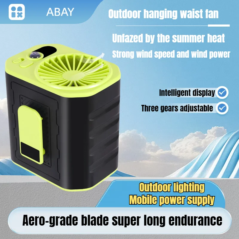 ABAY nuevo 6000 Mah Mini ventilador de cintura colgante de alta velocidad ventilador eléctrico recargable portátil para exteriores ventilador de iluminación de Camping de mano USB