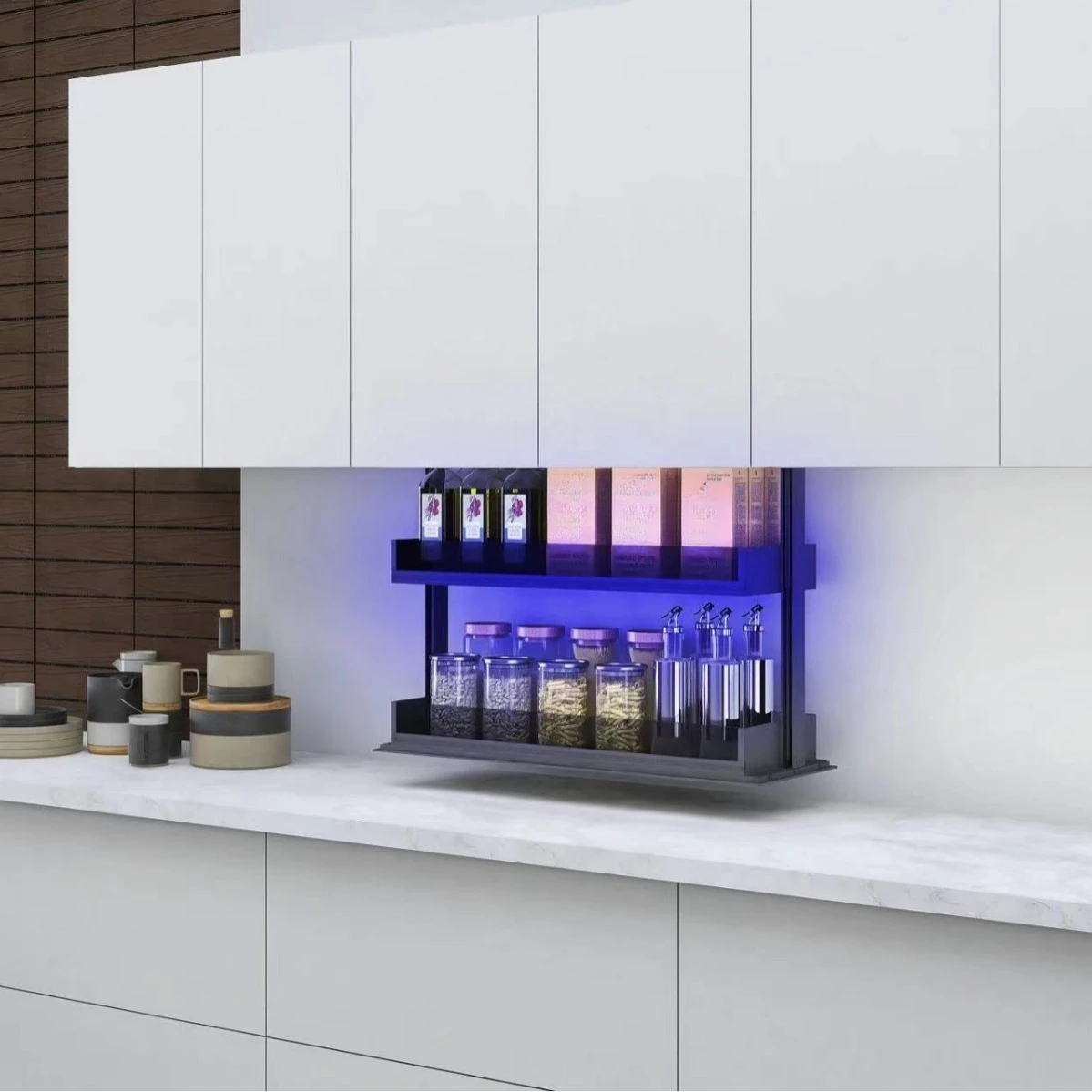 New Kitchen Cabinet High Cabinet Stainless Steel Wall Cabinet Electric Lift Pull Basket Rack