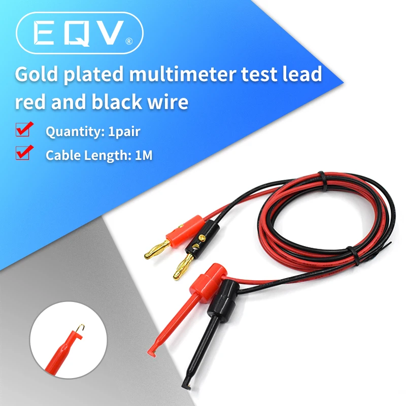 1 Pair 1M 4mm Banana Plug to electric Hook Clip Test Lead Cable Gold Plated For Multimeter Test Leads wire Connector red black