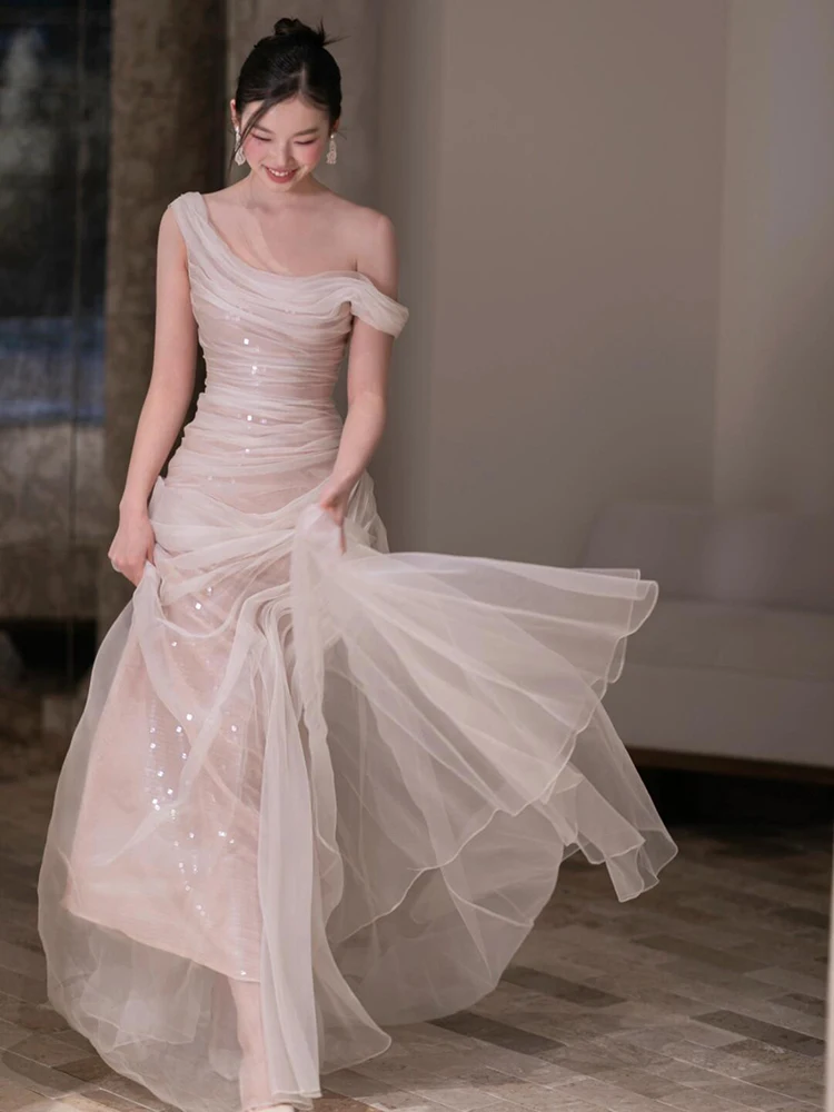 

Ele One-oulder Wedding Dr Slimming Fi-Tail Design Bridal Gown Fairy-T Forest System Engagement Ceremony Robe