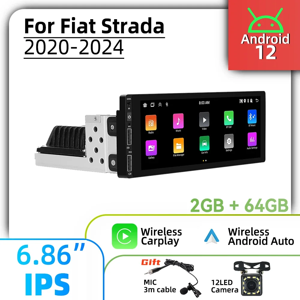 

6,86 "1 Din Android радио автомобильный мультимедиа для Fiat Strada 2020-2024 стерео головное устройство Carplay Android авторадио GPS BT WIFI