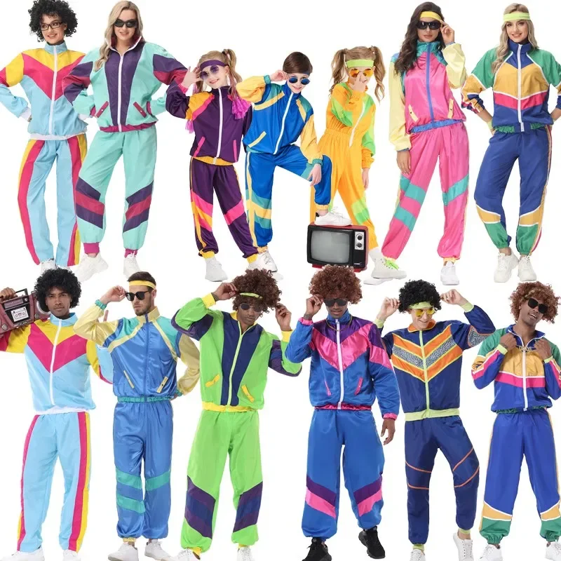 Vintage Hip Hop Clothing The 70s America Disco Jazz Street Dance Costume Colorful Full Set Children Stage Performance Party